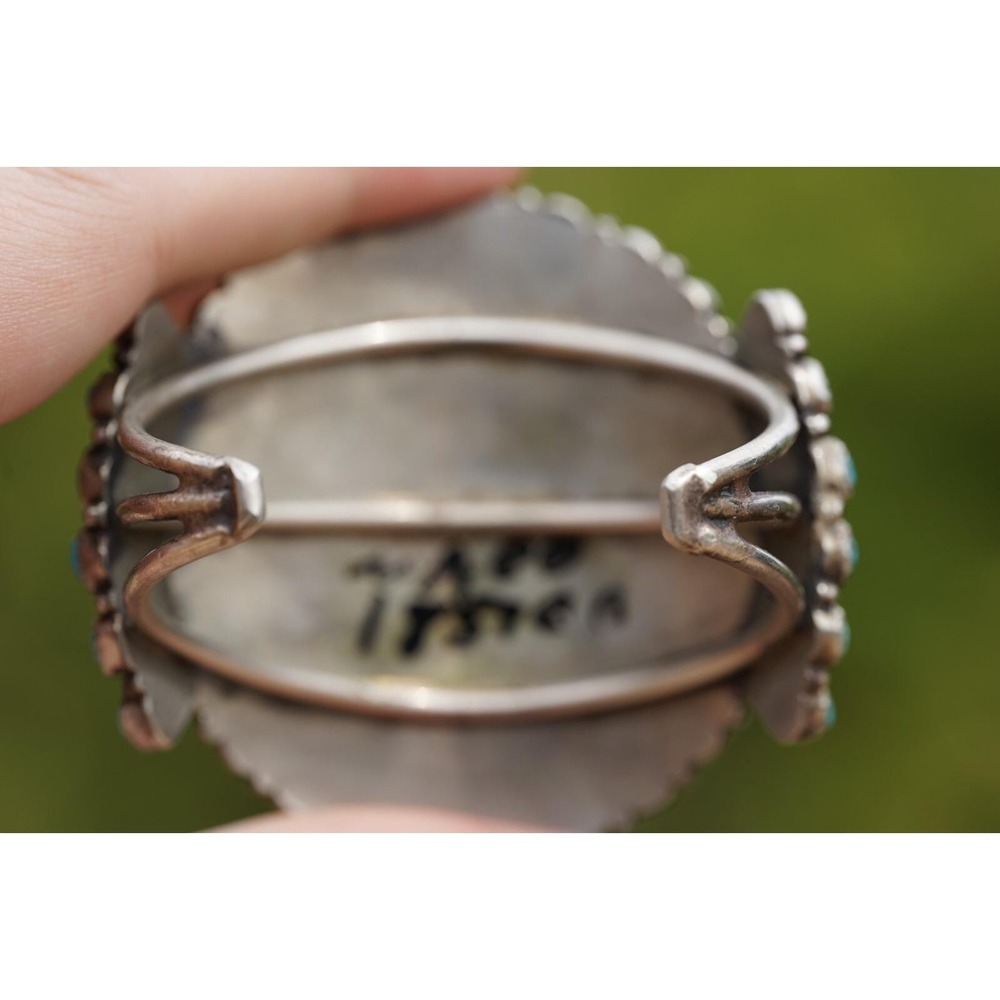 Vintage Navajo Native American Indian Sterling Silver Turquoise Cluster Bracelet - Picture 5 of 7